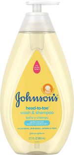 Johnson's Head-to-Toe Gentle Tear-Free Baby & Newborn Wash & Shampoo, Sulfate-, Paraben- Phthalate- & Dye-Free, Hypoallergenic Wash for Sensitive Skin & Hair, 27.1 fl. Oz